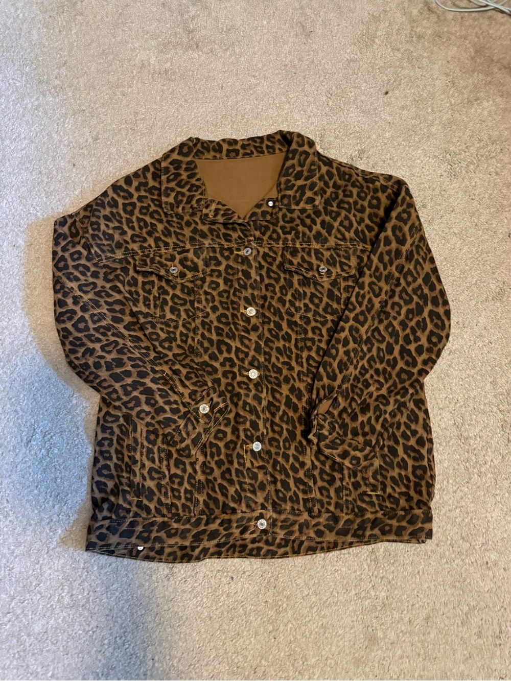 Leopard Print Button-Up Jacket - Brown & Black